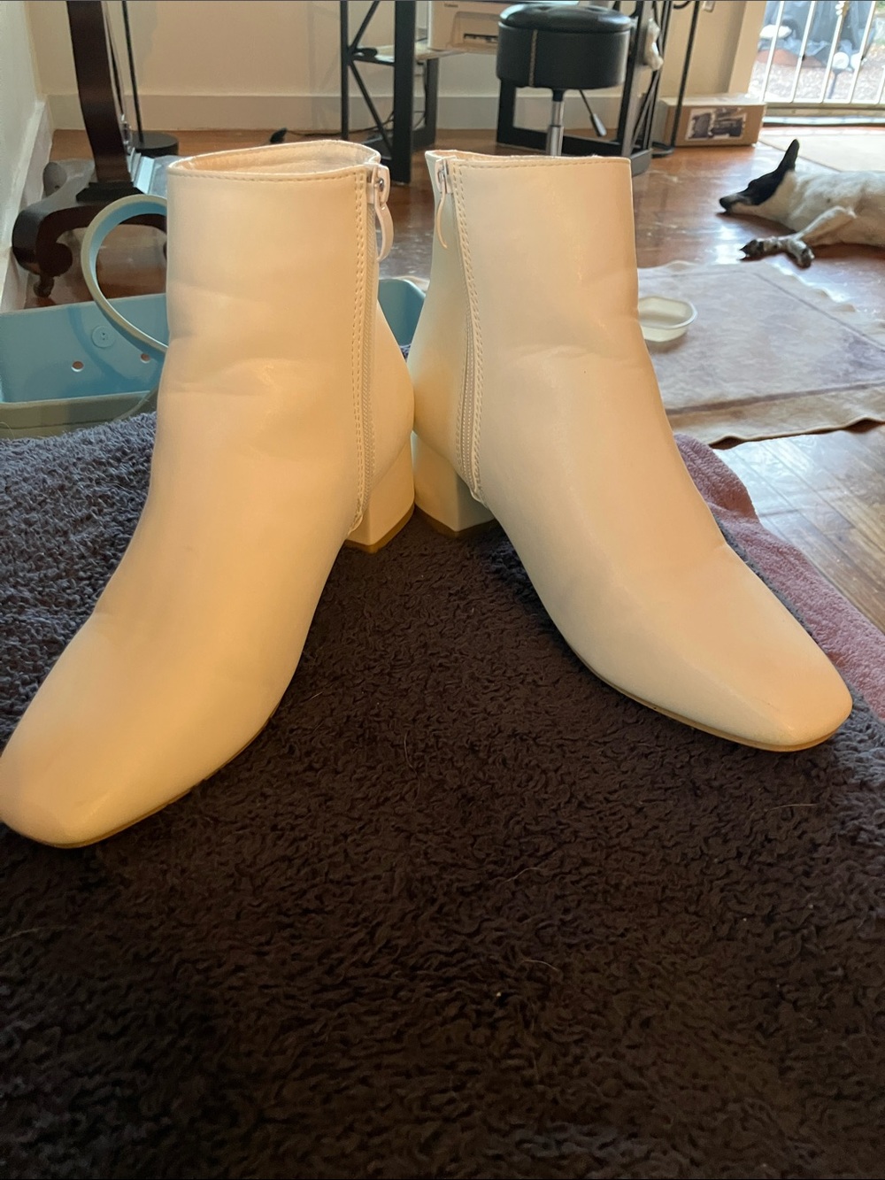 Source Unknown White Ankle Booties with Low Block Heel